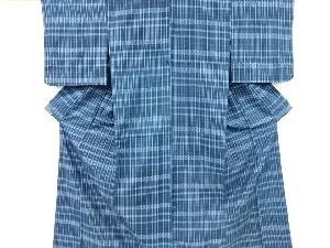 格子に絣柄織り出し手織り紬着物